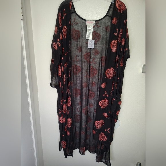 Free People Black and Rose Gold Mesh Light of the Moon Printed Kimono One Size - Picture 3 of 12